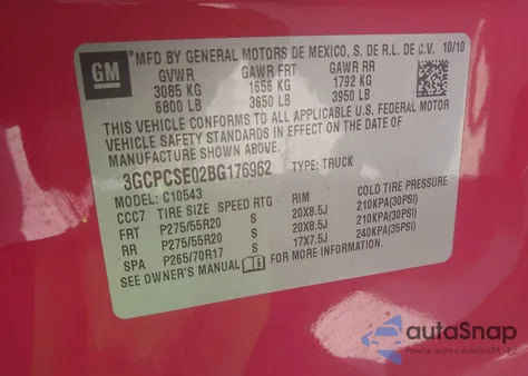 2011 Chevrolet Silverado 1500 Lt z USA, uszkodzony, nr VIN 3GCPCSE02BG176962